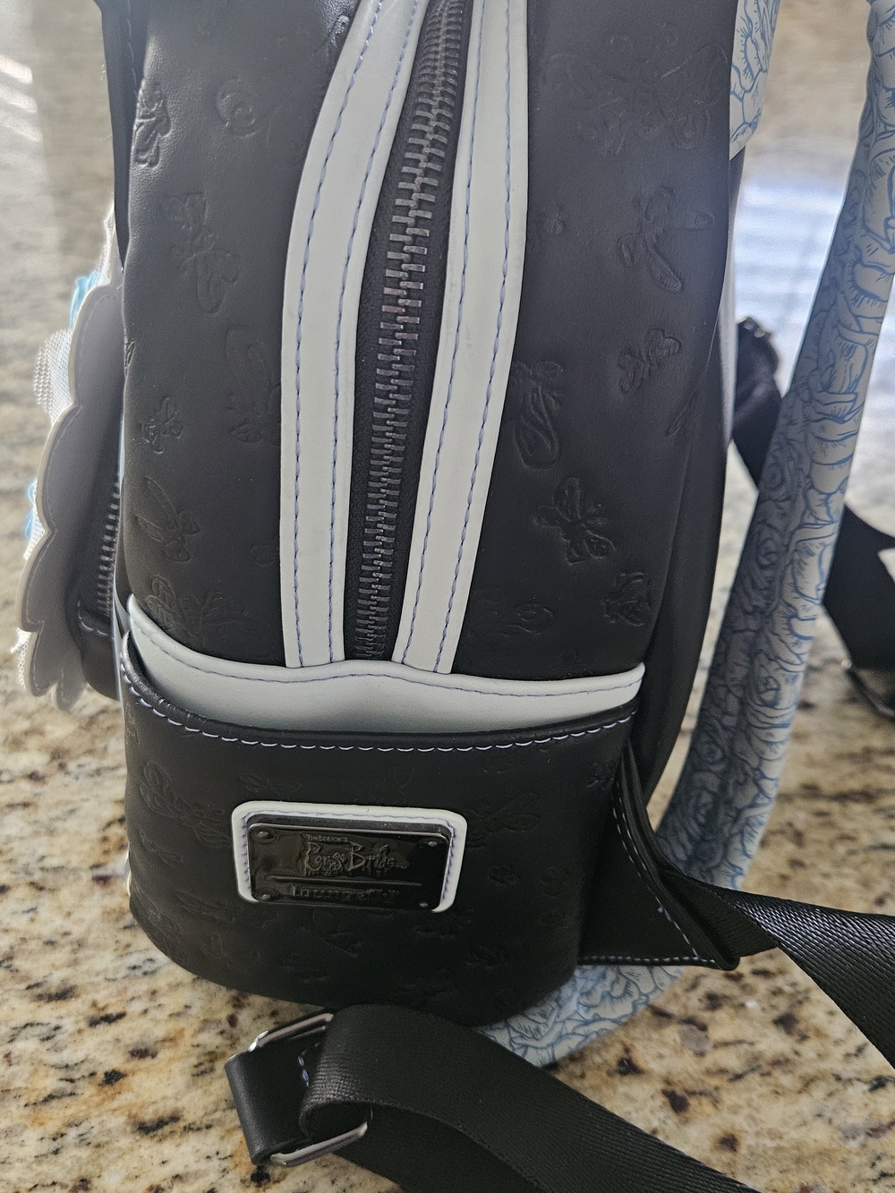 Loungefly Black and Light Blue Themed Mini Backpack with Floral Appliqué - Picture 7 of 8